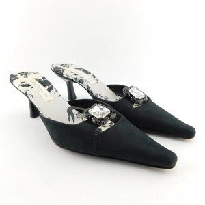 OLIVIA ROSE TAL Crystal Accent Black Suede Slide Heel Mules 8